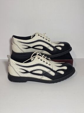 Sha-Sha Golf Flame Leather Golf Shoes Mens 8 Black White Vintage Rockabilly